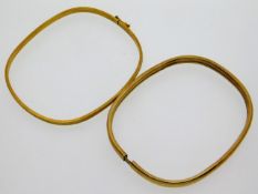 Two 9ct gold bangles, 9g, 59mm wide internally, 9g