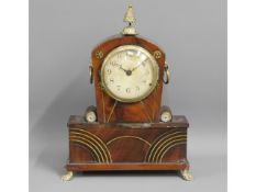 A 19thC. mantle clock with brass inlay & fittings,