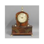 A 19thC. mantle clock with brass inlay & fittings,