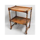 A 1920's oak barley twist tea trolley, 24in wide x