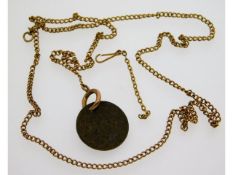 A 9ct gold chain with metal coin pendant, a/f gold