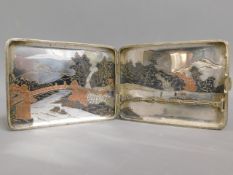 A Japanese cigarette case with decorative inner tr