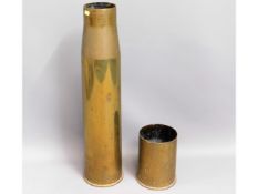 A large brass canon shell stick stand, 27.5in high