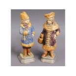 Two 19thC. Bohemian majolica figures, 7.5in tall