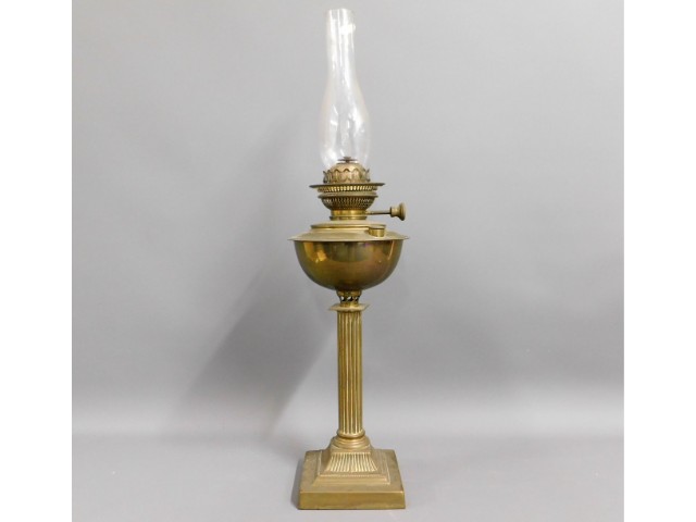 A Victorian brass oil lamp, 28in high