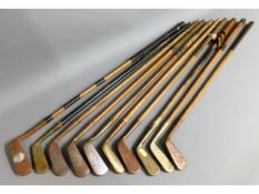 A quantity of ten hickory golf irons & putters inc