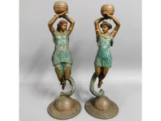 A pair of French Sun & Moon spelter candle holders