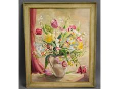 A mid 20thC. still life oil of flowers in vase, image size 23.5in x 18.5in