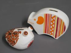 Two novelty Carlton Ware pottery piggy banks, pig