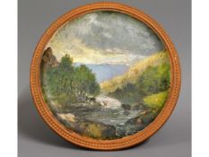 A Watcombe Torquay pottery ware landscape oil 5.5" high