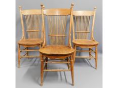 Three c.1900 elm seated Windsor style dining chair