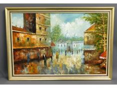 A framed oil of continental street scene, image si