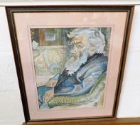 A painting of old man seated by Cornish artist Lio