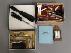 A small quantity of watch maker items, a ebonised