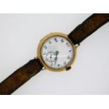 An early 20thC. gents 9ct gold case wrist watch, Swiss movement, case 30mm diameter, not running