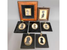 Seven 19thC. mounted silhouettes, most in ebonised