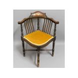 An Edwardian inlaid mahogany corner chair, 26in hi