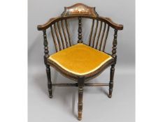 An Edwardian inlaid mahogany corner chair, 26in hi