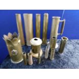 A quantity of brass shells including trench art, t