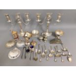 A pair of candelabra & a quantity of other metal &