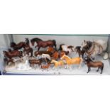 A quantity of 17 mixed ceramic horses & ponies inc