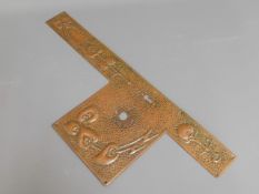 A large art nouveau copper lock plate, 24in high x