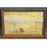 A framed John Allen oil on panel, titled "Evening