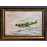 A large oil on canvas of Spitfire plane by Frederi