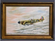 A large oil on canvas of Spitfire plane by Frederi