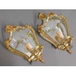 A pair of modern brass & mirrored wall lights, 15.