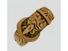 A 19thC. 9ct gold buckle ring, 3.8g, date letter f