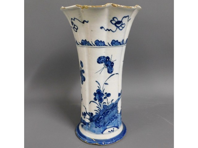 An 18thC. delft faience flared vase with chinoiser
