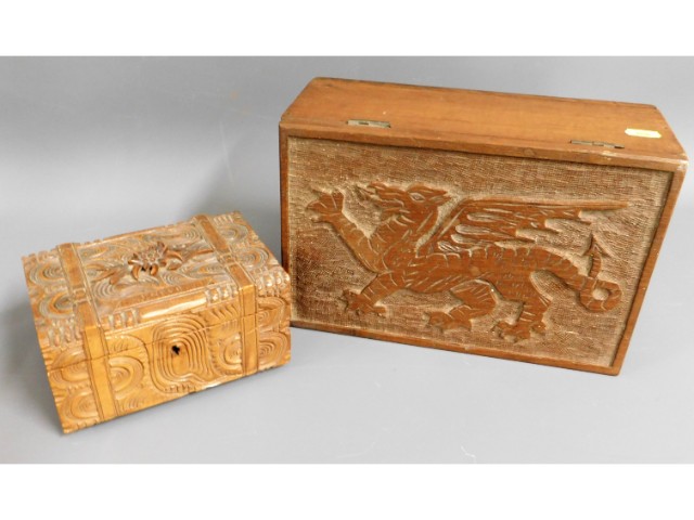A carved Swiss box twinned with one other with a c