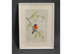 A framed Marjorie Blamey watercolour of a robin, i