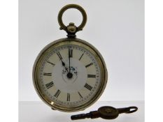 A silver key wind pocket watch, 36mm wide, 41.3g