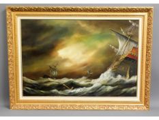 A gilt framed stormy seascape oil by Arthur Read,