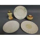 Three pieces of Belleek, largest 7.25in wide, twin