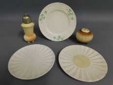 Three pieces of Belleek, largest 7.25in wide, twin