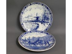 Two large 20thC. Delft chargers, both signed, diam