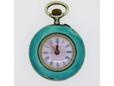 A ladies Swiss silver enamelled pocket watch, faul