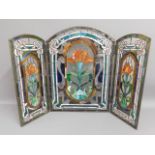 A stained glass triptych depicting floral decor, 2