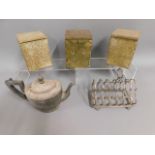 Three brass plated, tin lined caddies, a silver pl