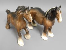 Two Beswick shire horses, tallest 8.5in