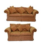 Duresta - Three-seater scroll end sofa, 229cm wide, and a two-seater, 191cm wide, both with loose