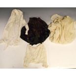 Clothing - Victorian or Edwardian cream silk petticoat, two lace blouses and brown and green
