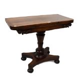 19th Century rosewood fold-over top card table, 89cm x 44cm x 32.5cm Condition: Some losses to the