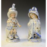 Pair of German porcelain figures, Mama and Papa, stamped 1434 to base, tallest 26cm high