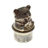 Elizabeth II silver pill box, the top in the form of a bear eating, sponsors mark of AJ Poole,