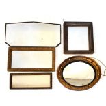 Four various gilt framed mirrors, together with a mid 20th Century oak framed bevelled wall