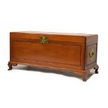 Oriental style camphor wood chest with hinged lid, 58.5cm x 120cm x 52cm approx Condition: Light